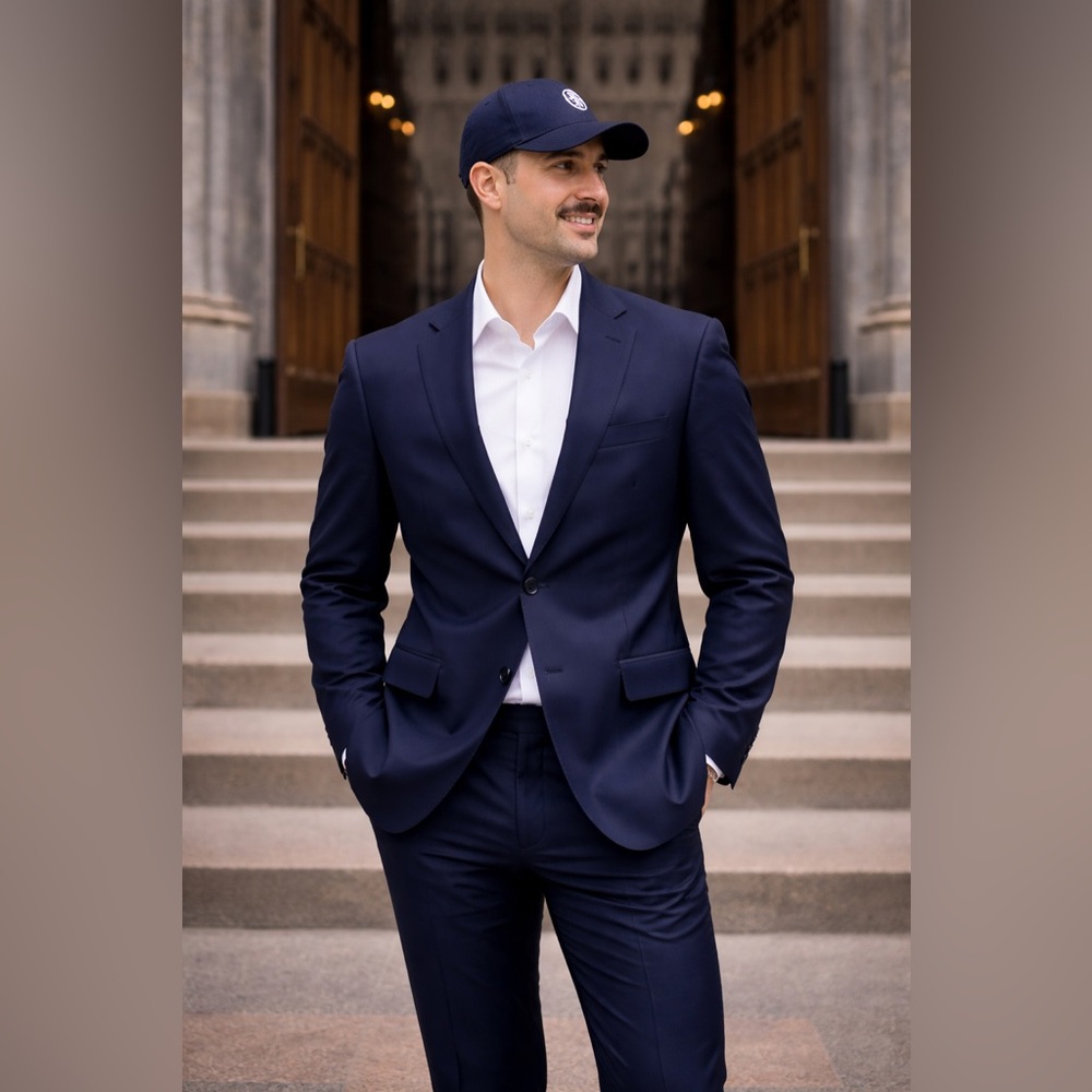 Boss Navy Blue Two-Button Suit set Size US36R Blazer and Pant US32R - Picture 1 of 16